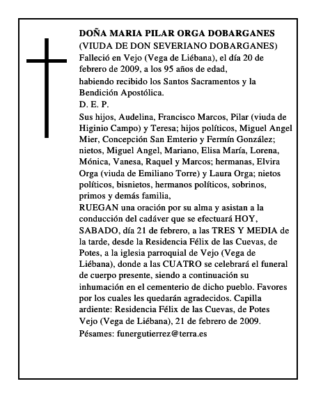 DOÑA MARIA PILAR ORGA DOBARGANES