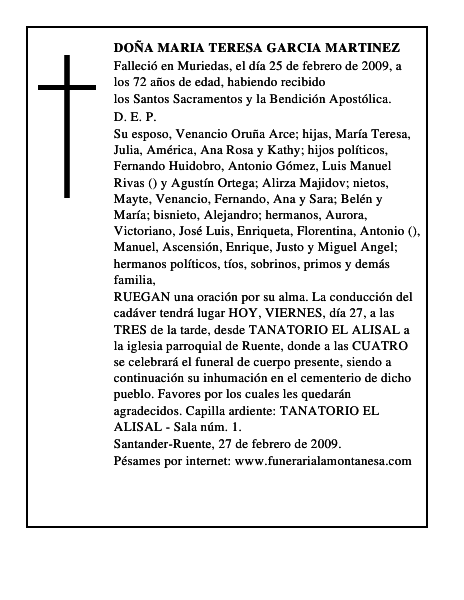 DOÑA MARIA TERESA GARCIA MARTINEZ
