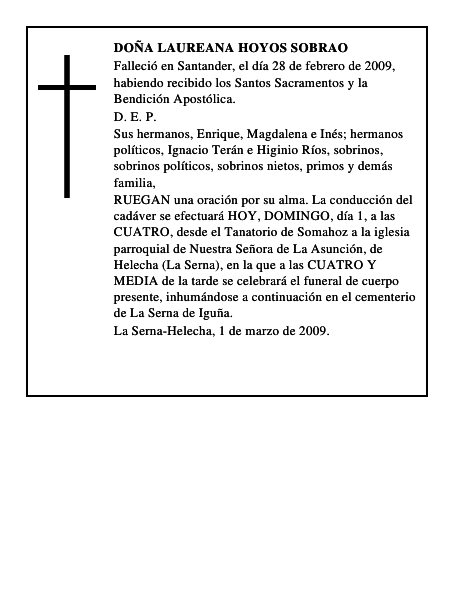 DOÑA LAUREANA HOYOS SOBRAO