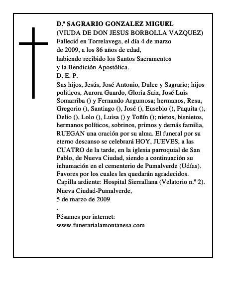 D.ª SAGRARIO GONZALEZ MIGUEL