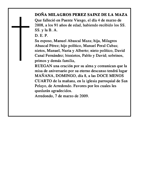 DOÑA MILAGROS PEREZ SAINZ DE LA MAZA
