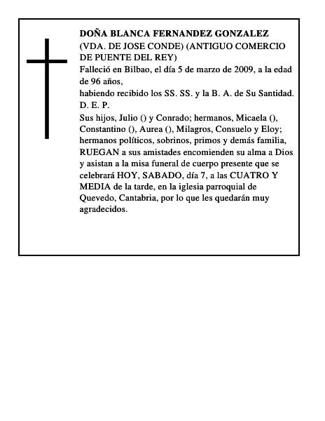 DOÑA BLANCA FERNANDEZ GONZALEZ