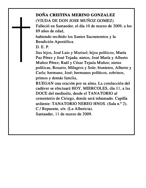 DOÑA CRISTINA MERINO GONZALEZ