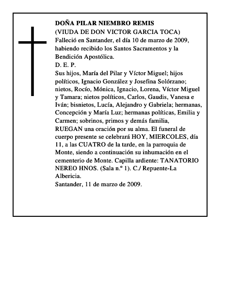 DOÑA PILAR NIEMBRO REMIS