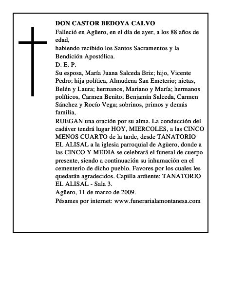 DON CASTOR BEDOYA CALVO