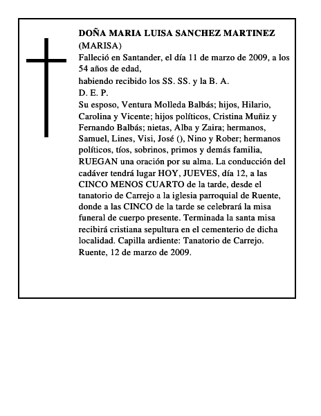 DOÑA MARIA LUISA SANCHEZ MARTINEZ