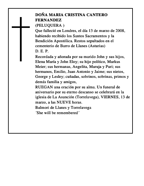 DOÑA MARIA CRISTINA CANTERO FERNANDEZ