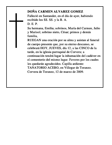 DOÑA CARMEN ALVAREZ GOMEZ