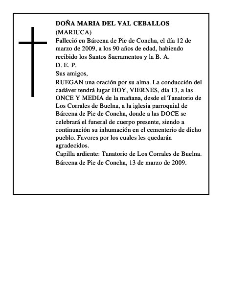 DOÑA MARIA DEL VAL CEBALLOS