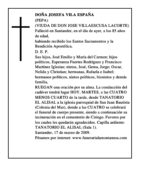 DOÑA JOSEFA VILA ESPAÑA