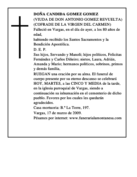 DOÑA CANDIDA GOMEZ GOMEZ