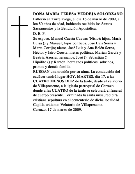 DOÑA MARIA TERESA VERDEJA SOLORZANO