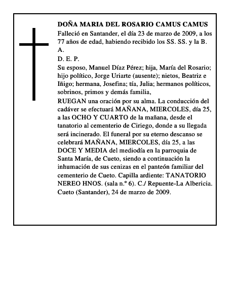 DOÑA MARIA DEL ROSARIO CAMUS CAMUS