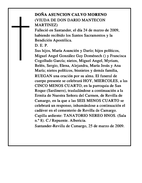 DOÑA ASUNCION CALVO MORENO