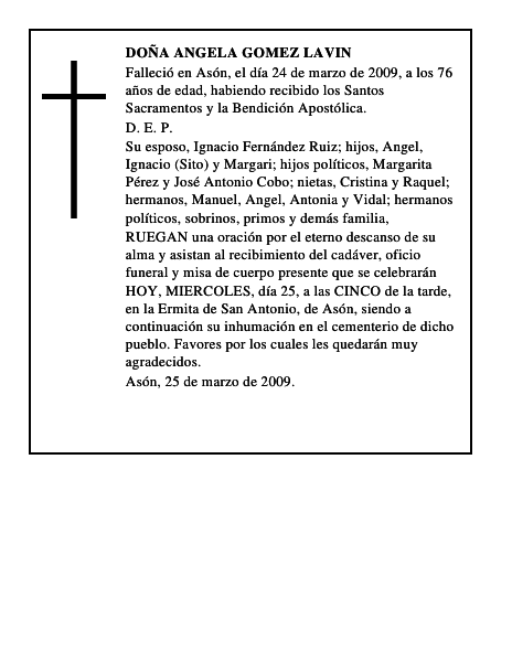 DOÑA ANGELA GOMEZ LAVIN