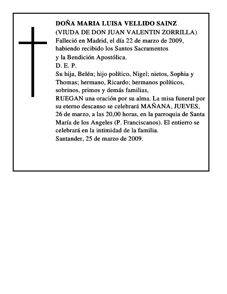 DOÑA MARIA LUISA VELLIDO SAINZ