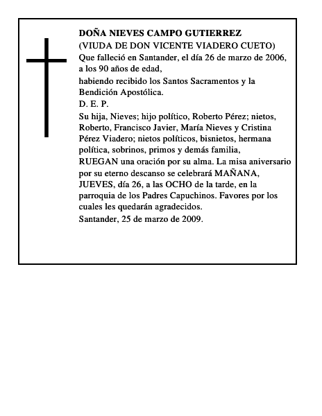 DOÑA NIEVES CAMPO GUTIERREZ
