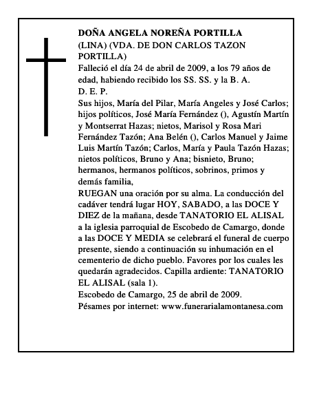 DOÑA ANGELA NOREÑA PORTILLA
