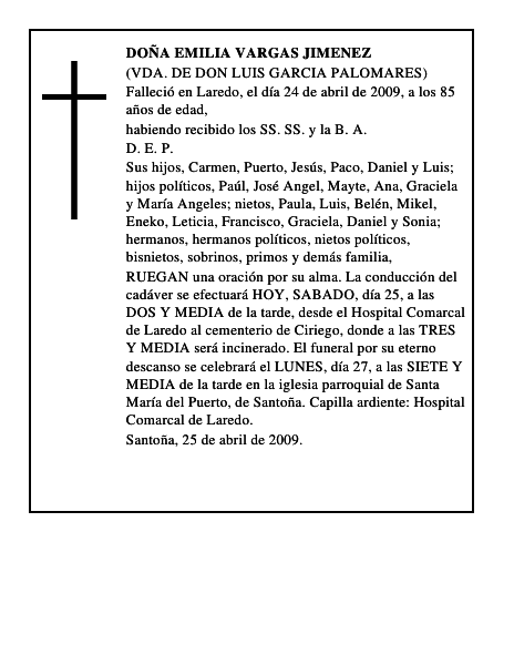 DOÑA EMILIA VARGAS JIMENEZ