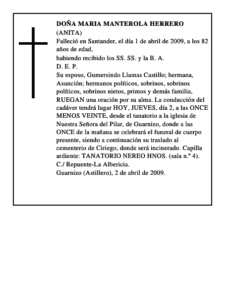DOÑA MARIA MANTEROLA HERRERO