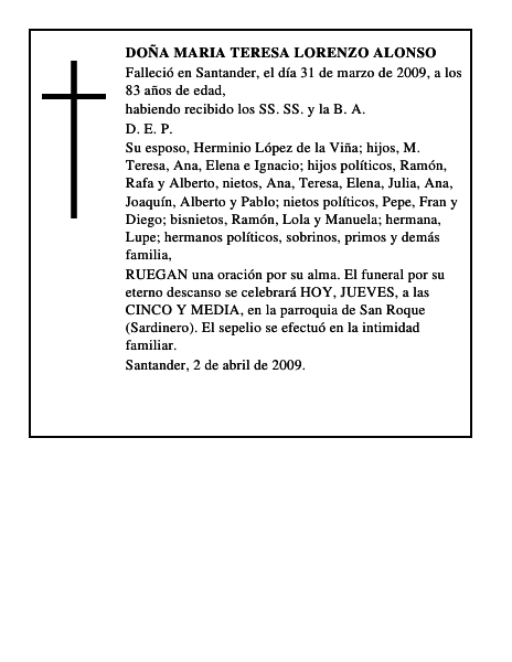 DOÑA MARIA TERESA LORENZO ALONSO