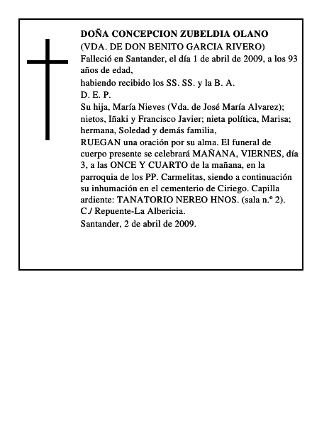 DOÑA CONCEPCION ZUBELDIA OLANO
