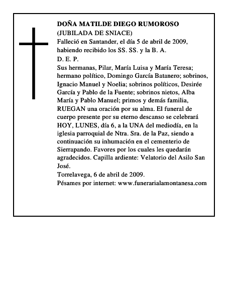 DOÑA MATILDE DIEGO RUMOROSO