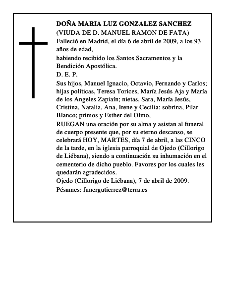 DOÑA MARIA LUZ GONZALEZ SANCHEZ
