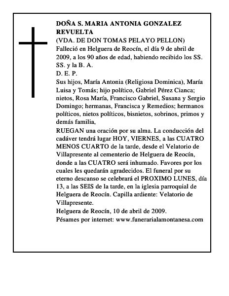 DOÑA S. MARIA ANTONIA GONZALEZ REVUELTA