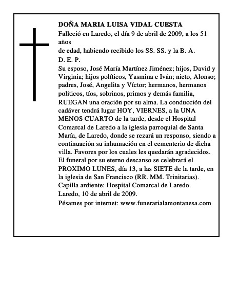 DOÑA MARIA LUISA VIDAL CUESTA
