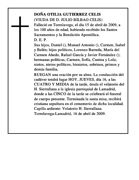 DOÑA OTILIA GUTIERREZ CELIS
