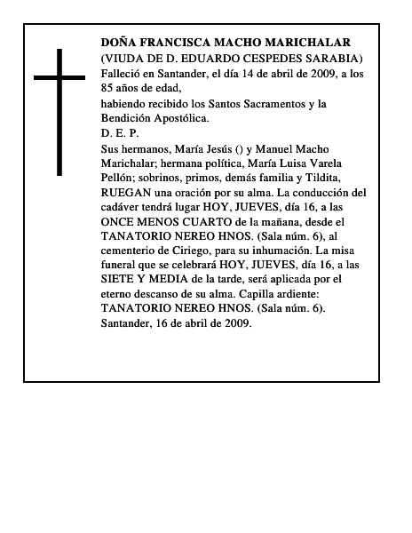 DOÑA FRANCISCA MACHO MARICHALAR
