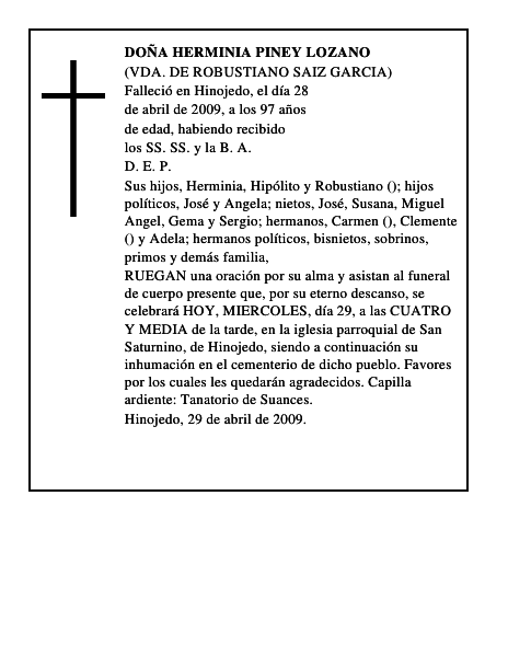 DOÑA HERMINIA PINEY LOZANO