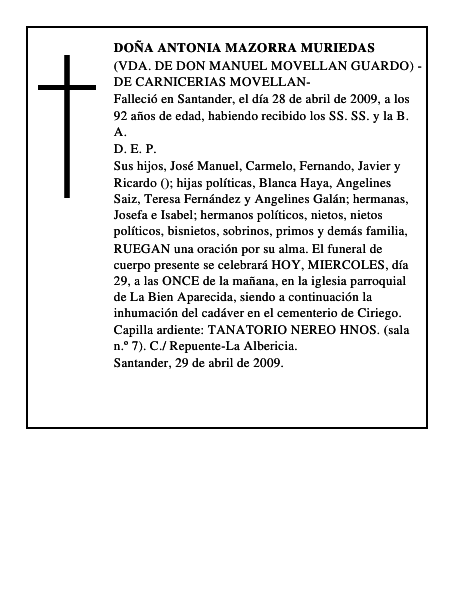 DOÑA ANTONIA MAZORRA MURIEDAS