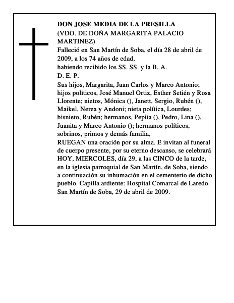 DON JOSE MEDIA DE LA PRESILLA