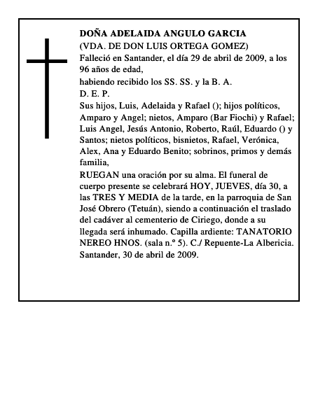DOÑA ADELAIDA ANGULO GARCIA
