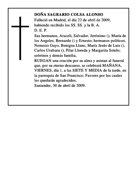 DOÑA SAGRARIO COLSA ALONSO