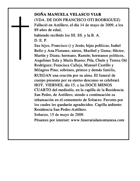 DOÑA MANUELA VELASCO VIAR