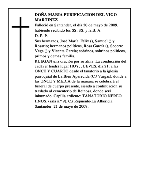 DOÑA MARIA PURIFICACION DEL VIGO MARTINEZ