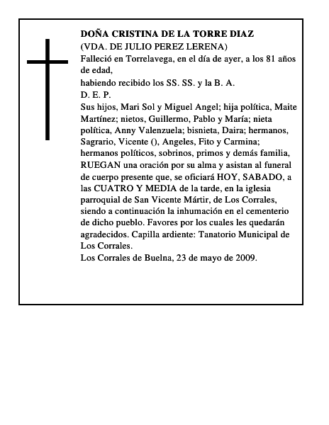 DOÑA CRISTINA DE LA TORRE DIAZ