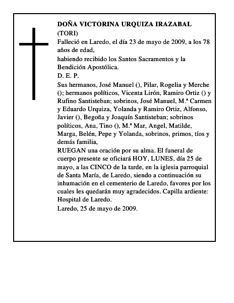 DOÑA VICTORINA URQUIZA IRAZABAL