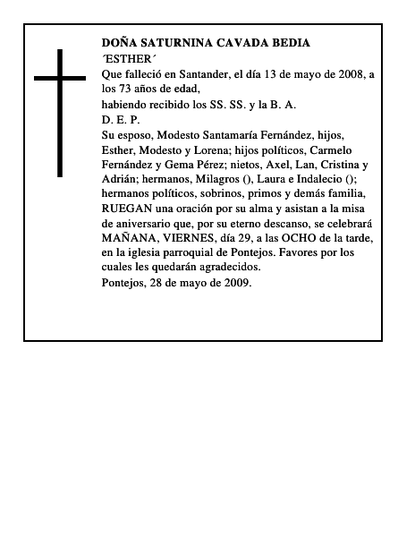 DOÑA SATURNINA CAVADA BEDIA