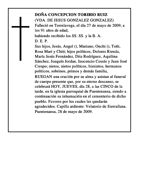 DOÑA CONCEPCION TORIBIO RUIZ
