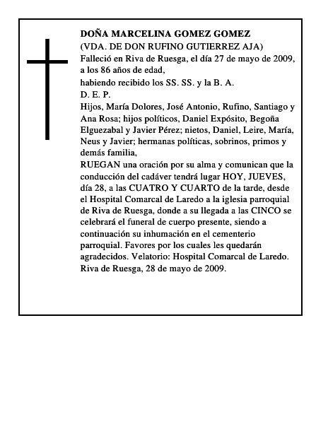 DOÑA MARCELINA GOMEZ GOMEZ