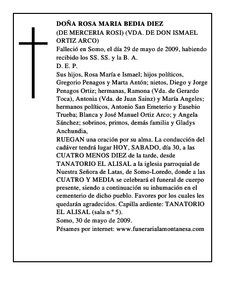 DOÑA ROSA MARIA BEDIA DIEZ
