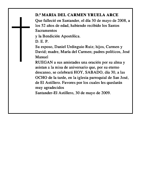 D.ª MARIA DEL CARMEN YRUELA ARCE