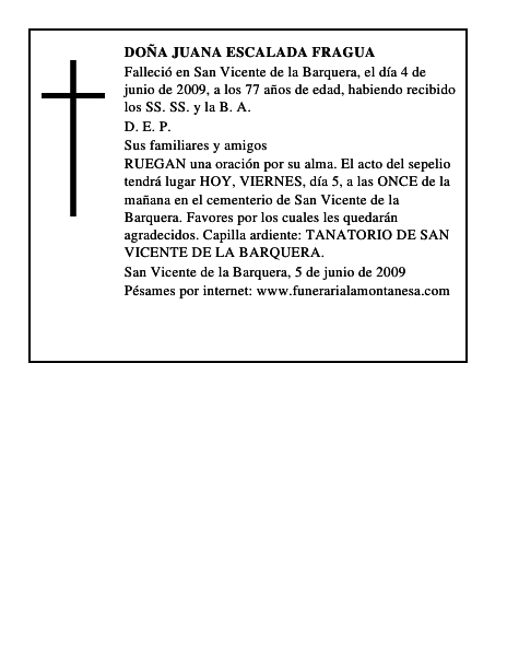 DOÑA JUANA ESCALADA FRAGUA