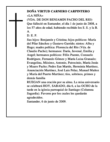 DOÑA VIRTUD CARNERO CARPINTERO