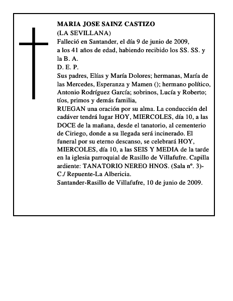 MARIA JOSE SAINZ CASTIZO