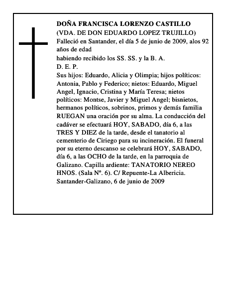 DOÑA FRANCISCA LORENZO CASTILLO